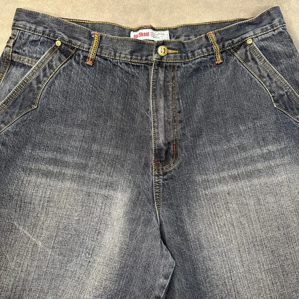 Old Skool Jeans Men 37x32 Dark Wash Embroidered Baggy Y2K Streetwear Excellent